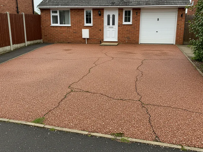Worn and faded resin driveway