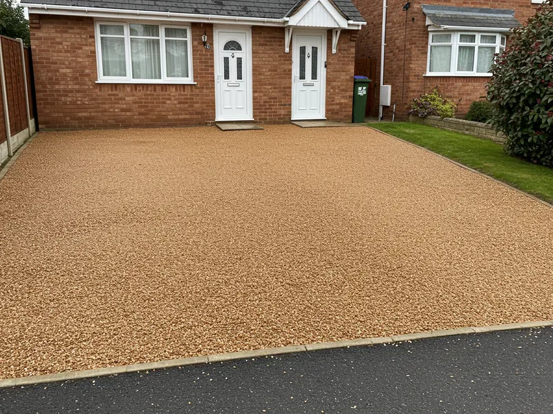 Dirty resin driveway with algae and staining